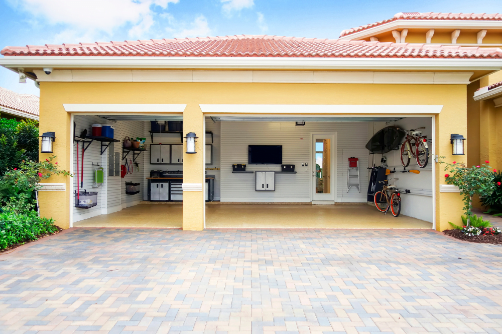 outside pview of garage with storage